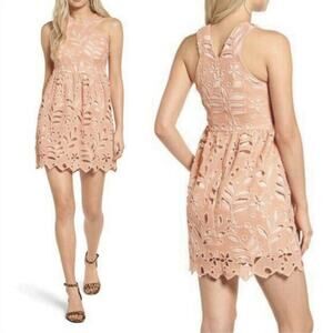 Dee Elly Pink Crochet Lace Pink Dress